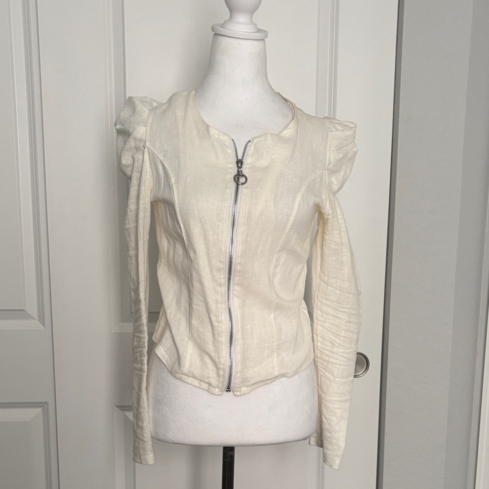 Elegant Cream Linnen Blend Jacket for Women